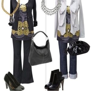 CAbi All Silk Pearls And Chains Sleeveless Scoop Neck Blouse Black Gold X Small‎